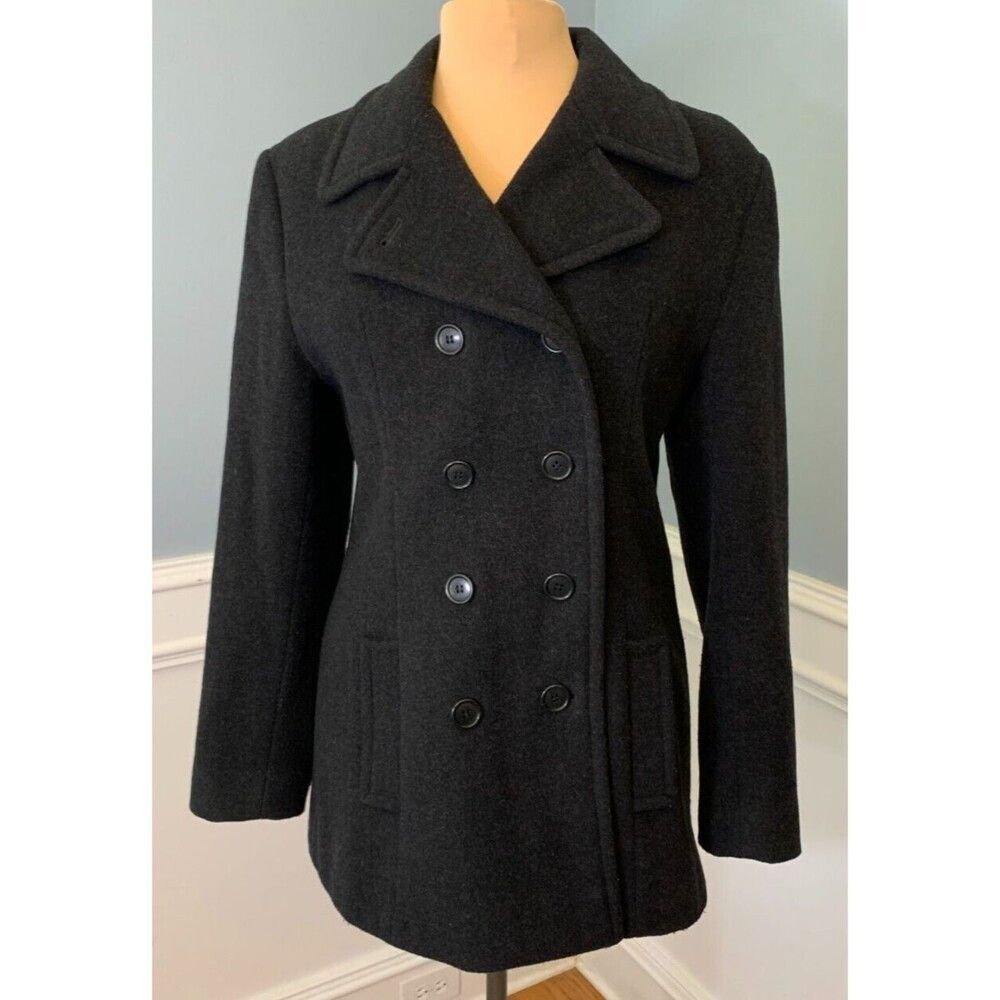 Jones New York Peacoat Womens 10 Cashmere Wool Black Long Sleeve Lined Preppy